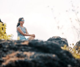 Look at the scenery girl Stock Photo