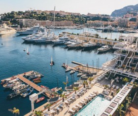 Luxury yachts on calm marina Stock Photo