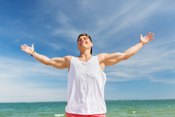 Man with open arms Stock Photo