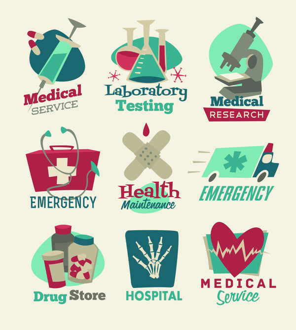 Medical service with healthy labels vector set