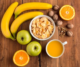 Milk Assorted Breakfast Apple Fresh Fruit Walnut Stock Photo 07