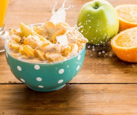 Milk Assorted Breakfast Apple Fresh Fruit Walnut Stock Photo 08