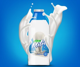 Milk bottle with splashing milk 3d vector illustration 01