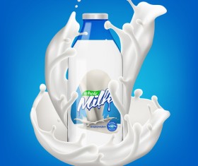 Milk bottle with splashing milk 3d vector illustration 02