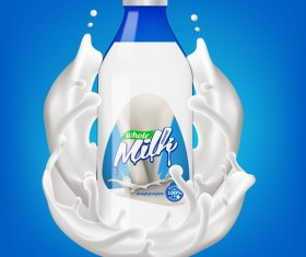 Milk bottle with splashing milk 3d vector illustration 03