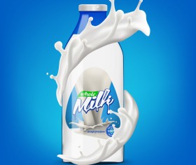 Milk bottle with splashing milk 3d vector illustration 04