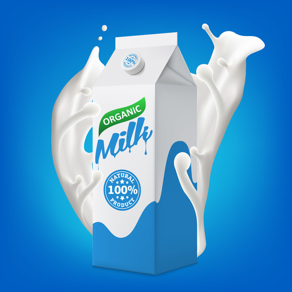 Milk packaging carton with splashing milk vector illustration 01