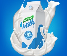 Milk packaging carton with splashing milk vector illustration 02