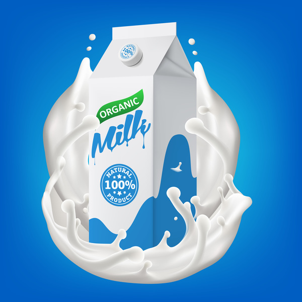 Milk packaging carton with splashing milk vector illustration 03