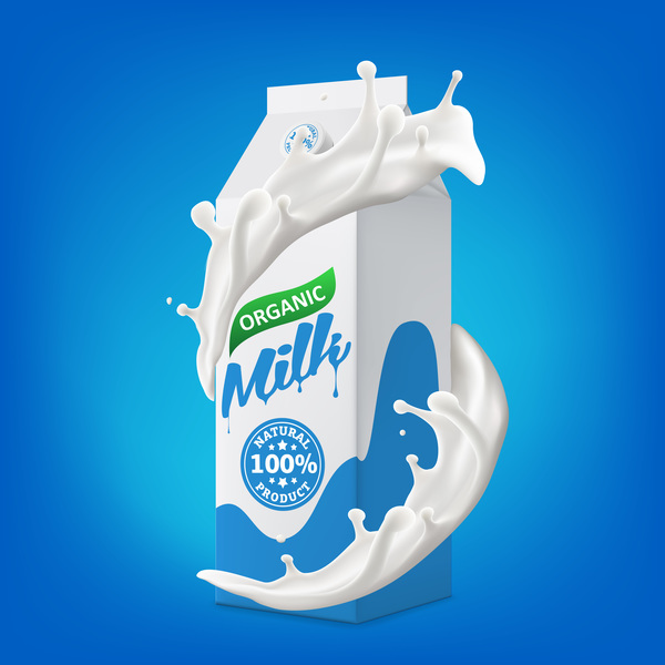Milk packaging carton with splashing milk vector illustration 04