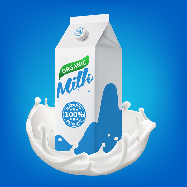 Milk packaging carton with splashing milk vector illustration 05