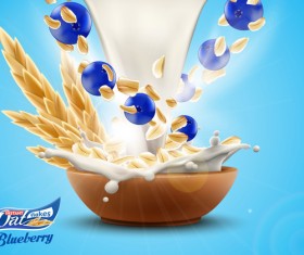 Oat flakes with milk splash and cherry advertising poster vector 03