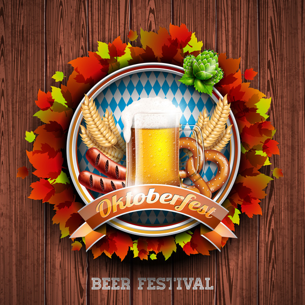 Oktoberfast label with wood background vector