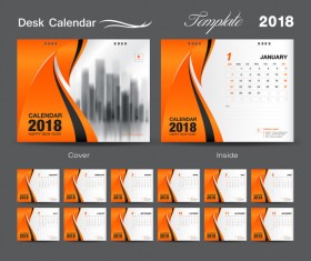Orange cover desk calendar for 2018 year vector template 01