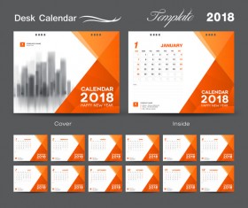 Orange cover desk calendar for 2018 year vector template 03