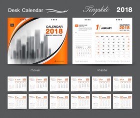 Orange cover desk calendar for 2018 year vector template 06