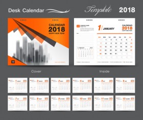 Orange cover desk calendar for 2018 year vector template 08