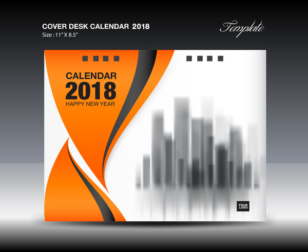 Orange desk calendar 2018 cover template vector 01