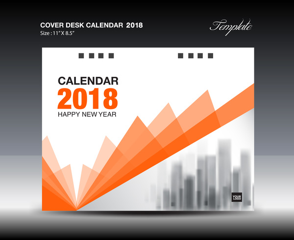 Orange desk calendar 2018 cover template vector 04