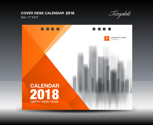 Orange desk calendar 2018 cover template vector 05