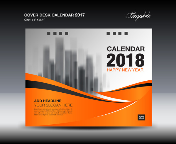 Orange desk calendar 2018 cover template vector 07