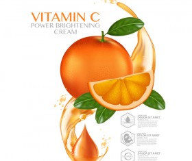 Orange vitamin power brightening cream adv poster vector 01