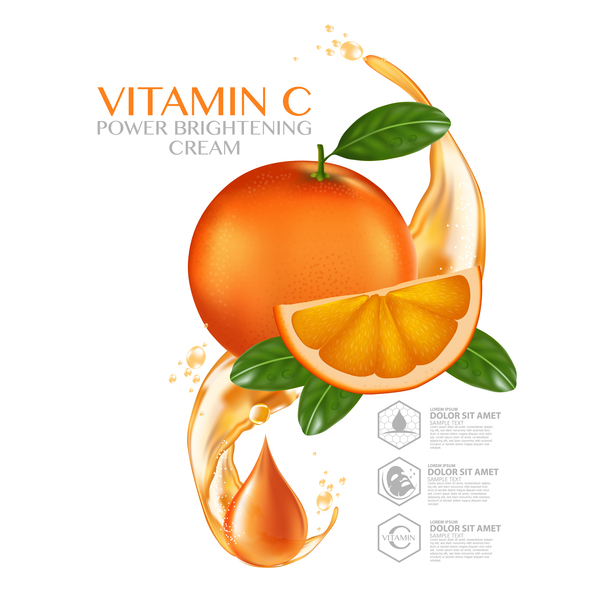 Orange vitamin power brightening cream adv poster vector 01
