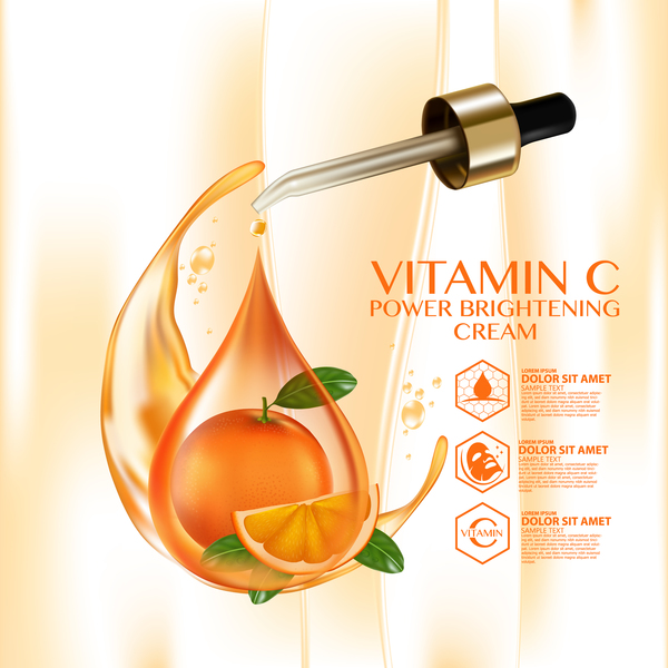 Orange vitamin power brightening cream adv poster vector 02