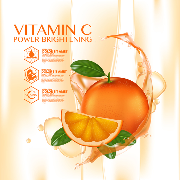 Orange vitamin power brightening cream adv poster vector 03