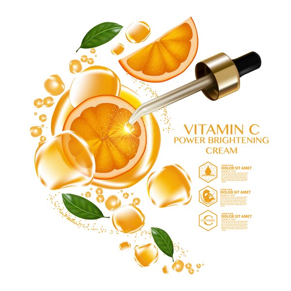 Orange vitamin power brightening cream adv poster vector 04
