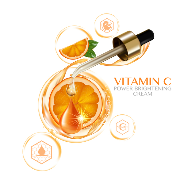 Orange vitamin power brightening cream adv poster vector 05