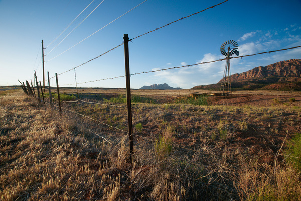 Pasture barbed iron fence Stock Photo 01