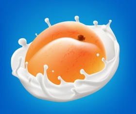 Peach with milk splash vector illustration