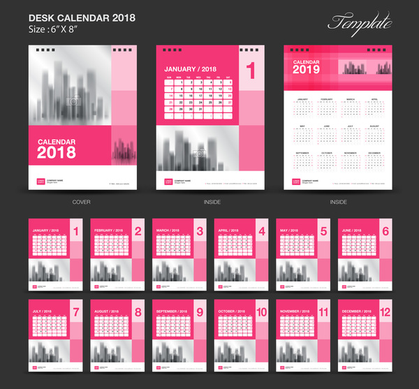 Pink Desk Calendar 2018 vector template