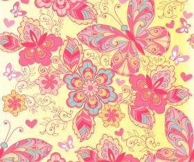 Pink seamless pattern of butterflies and flowers vector