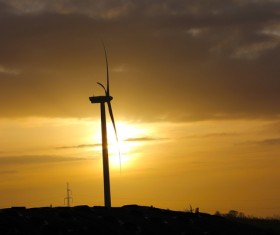 Power windmill at dusk Stock Photo