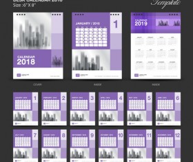 Purple Desk Calendar 2018 vector template