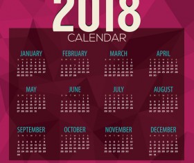 Purple with red 2018 calendar with polygon background vector