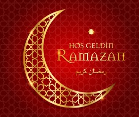 Ramazan background with golden moon vector 01