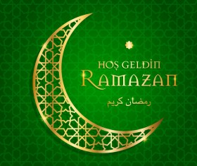 Ramazan background with golden moon vector 02