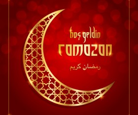 Ramazan background with golden moon vector 04