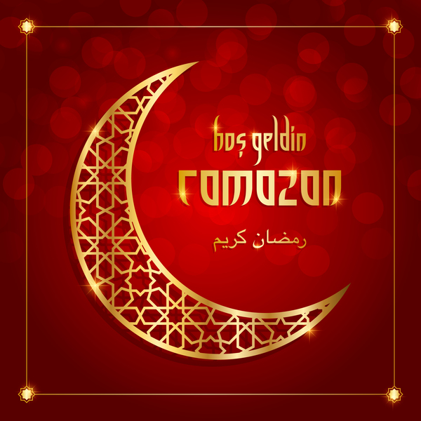 Ramazan background with golden moon vector 04