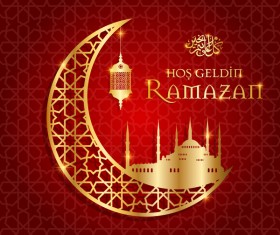Ramazan background with golden moon vector 05