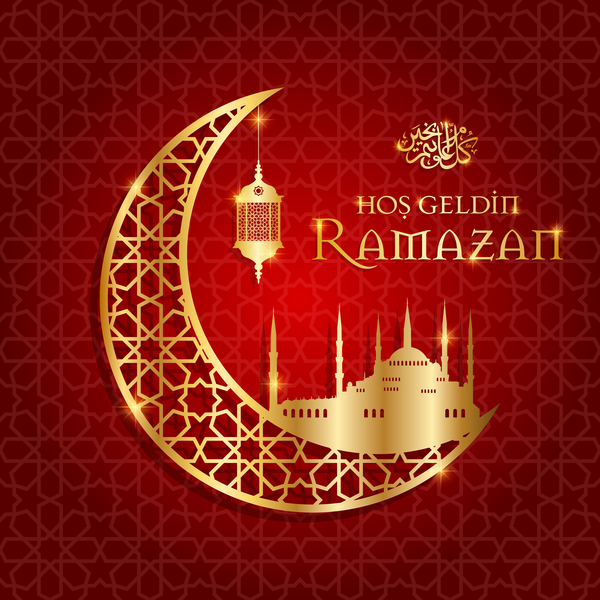 Ramazan background with golden moon vector 05