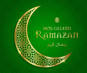 Ramazan background with golden moon vector 06