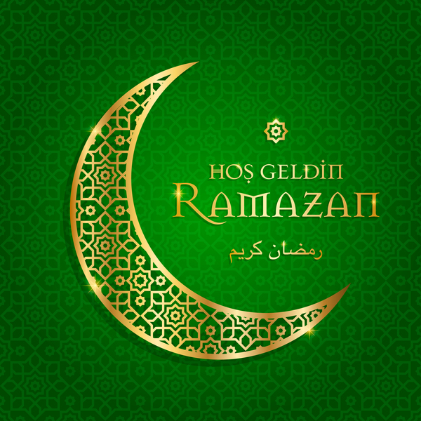 Ramazan background with golden moon vector 06