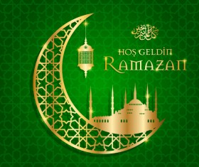 Ramazan background with golden moon vector 07