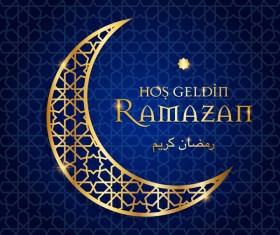 Ramazan background with golden moon vector 09