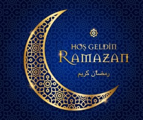 Ramazan background with golden moon vector 12
