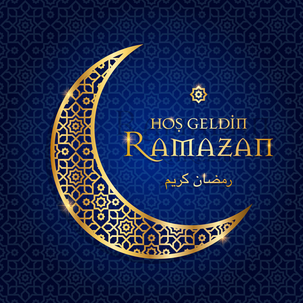 Ramazan background with golden moon vector 12